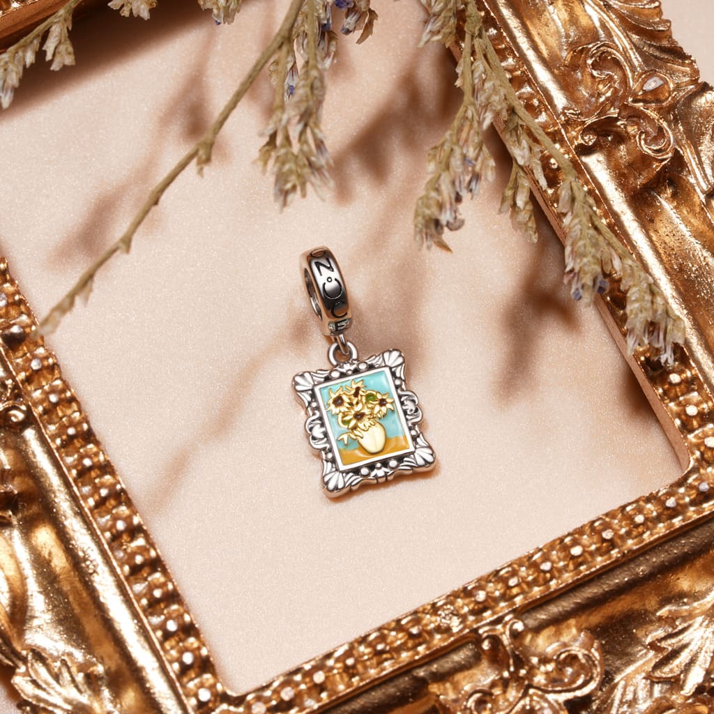 Gnoce Van Gogh Sunflowers Frame Charm Platinum-plated Silver Blend - Image 3