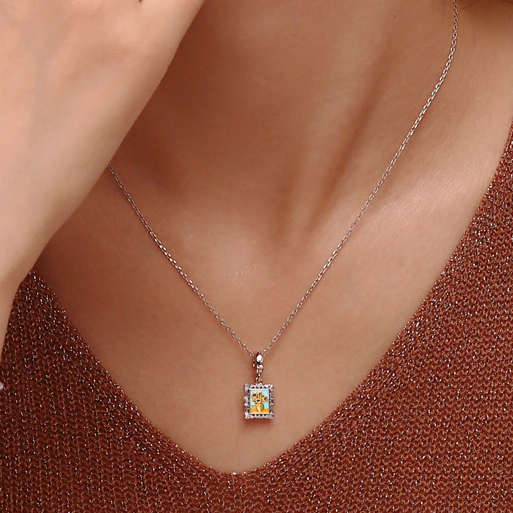 Gnoce Van Gogh Sunflowers Frame Charm Platinum-plated Silver Blend - Image 5