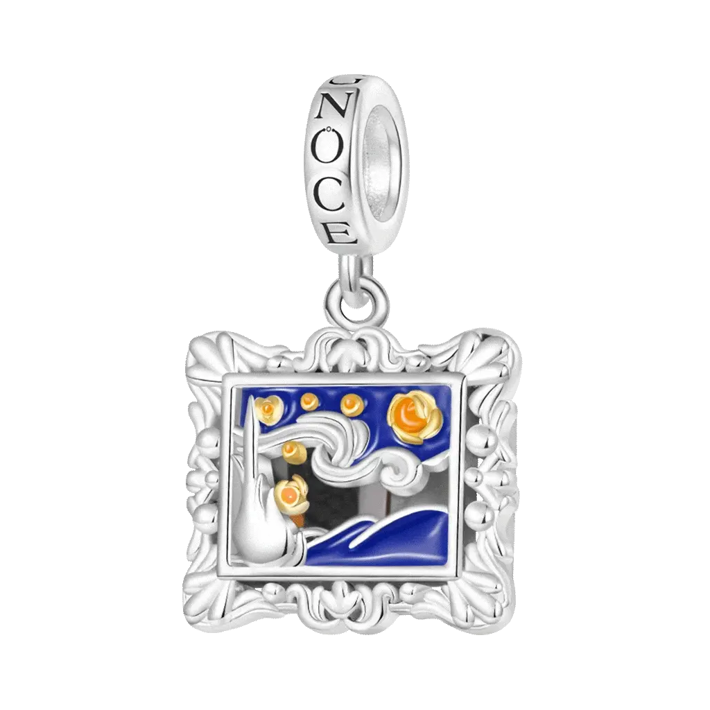 Gnoce Van Gogh's Starry Night Charm Platinum-plated Silver Blend
