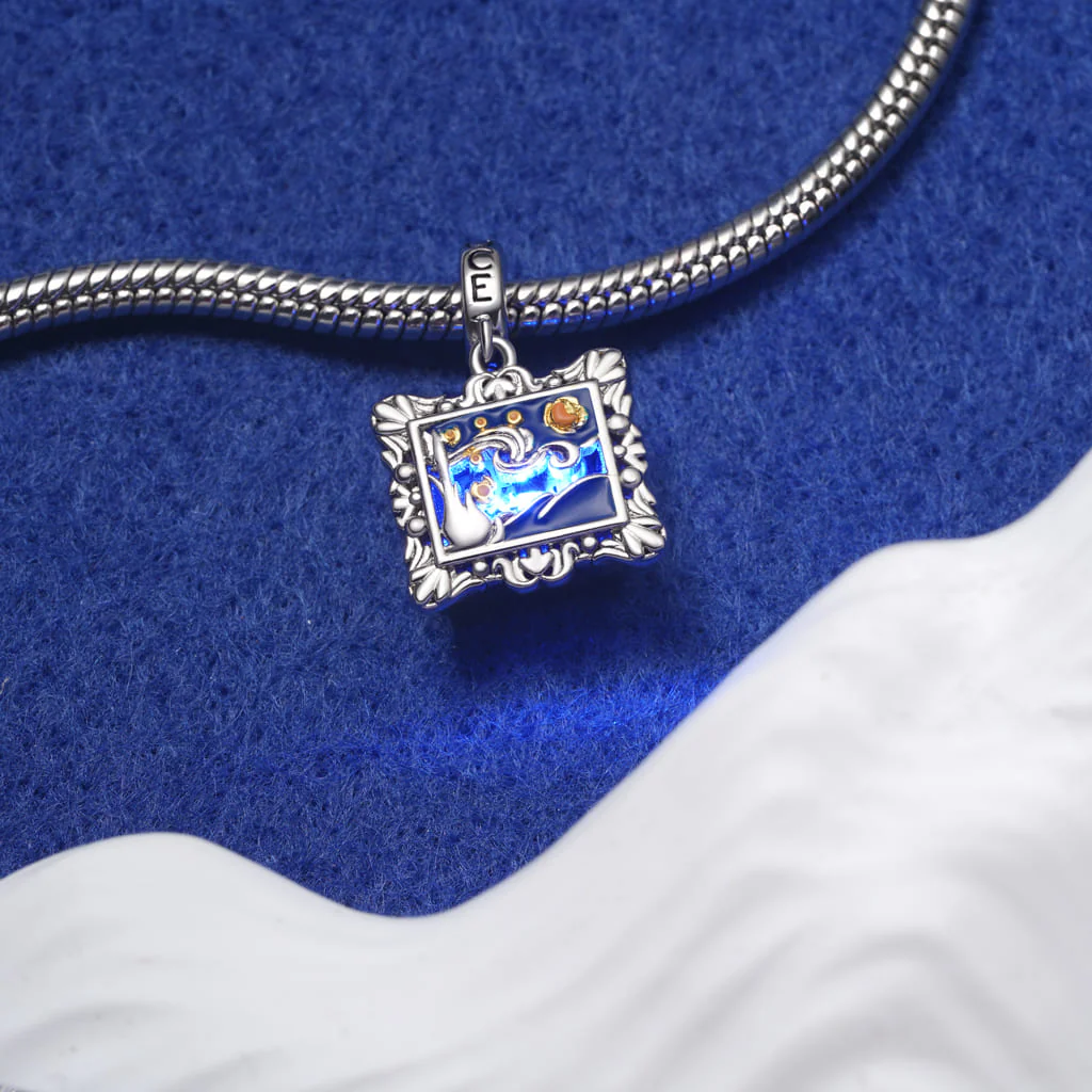 Gnoce Van Gogh's Starry Night Charm Platinum-plated Silver Blend - Image 5