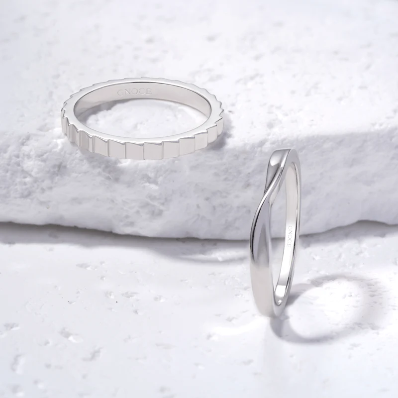 Gnoce Minimalist Vertical Stripe Band Ring Platinum-plated Silver Blend - Image 3