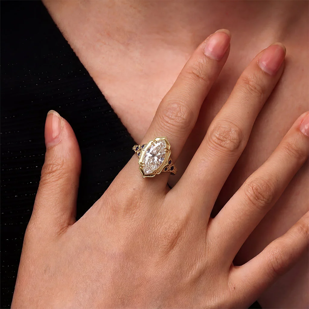 Gnoce  Victorian Style Marquise-Cut Engagement Ring - Image 3