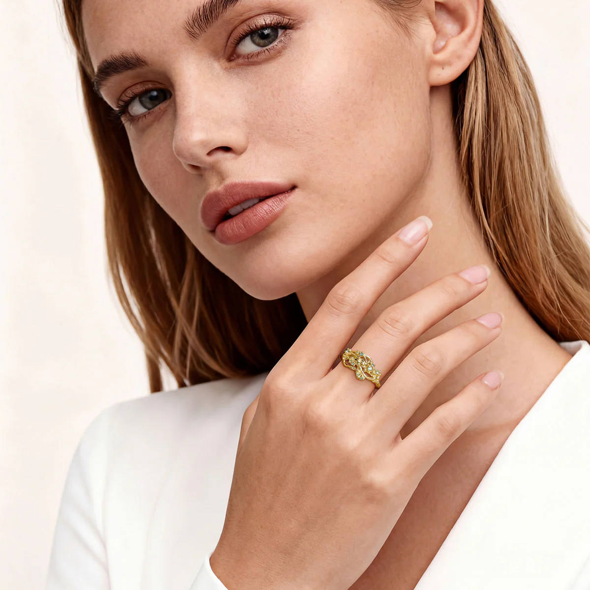 Gonce Nature-Inspired Vine Round-Cut Engagement Ring - Image 3
