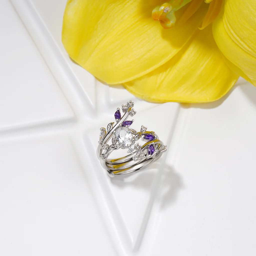 Gnoce Vine Wrap Oval Rings Platinum-plated Silver Blend - Image 6