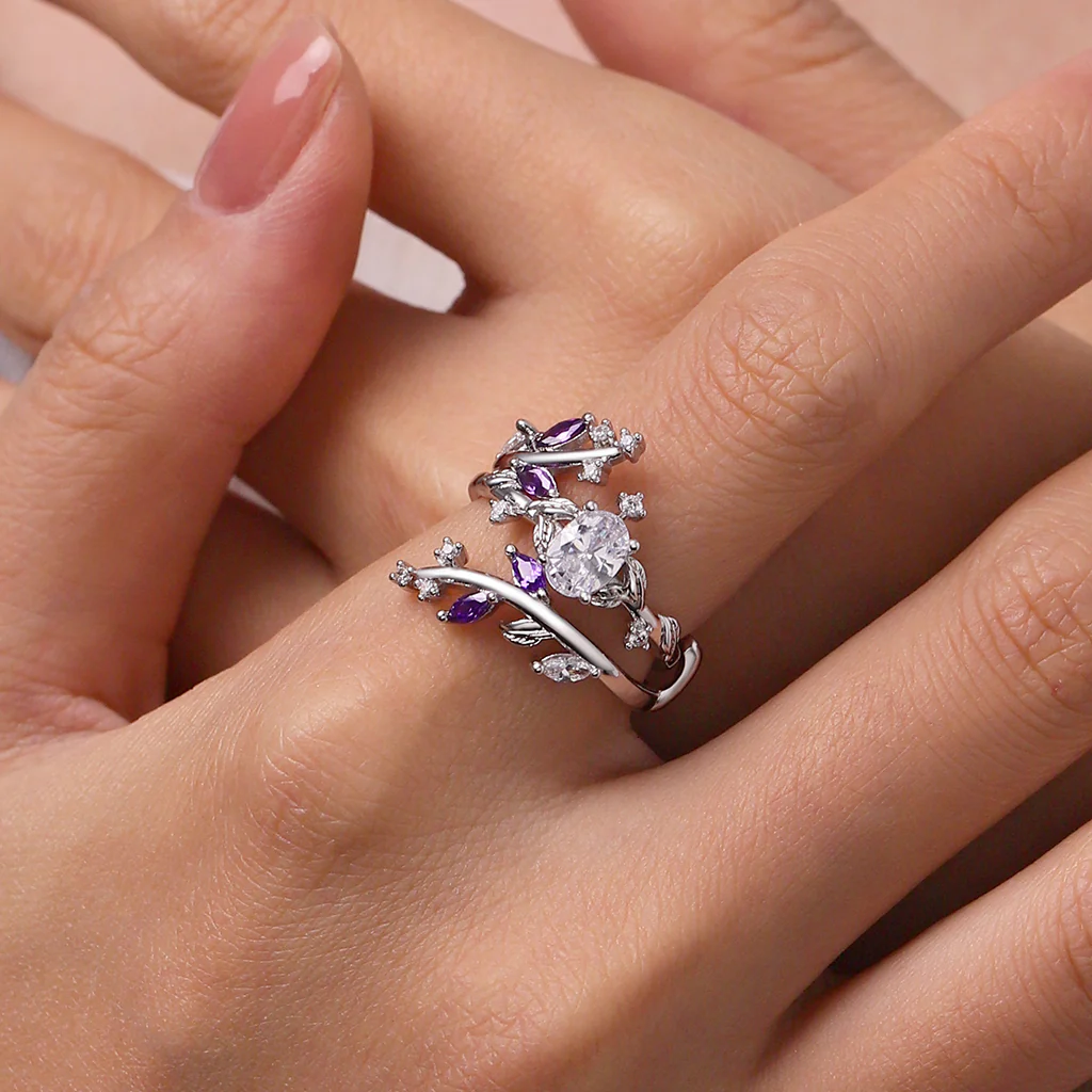 Gnoce Vine Wrap Oval Rings Platinum-plated Silver Blend - Image 8
