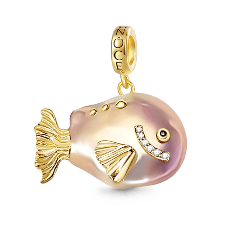 Gnoce Orange Vintage Fish Baroque Pearl Pendant Dangle Charm