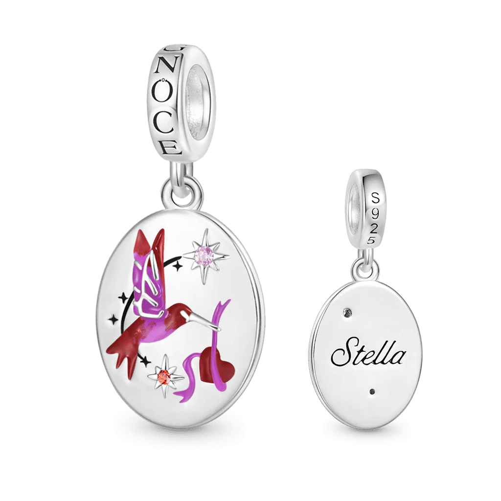 Gnoce Engravable Vintage Hand-Painted Bird Charm Platinum-plated Silver Blend