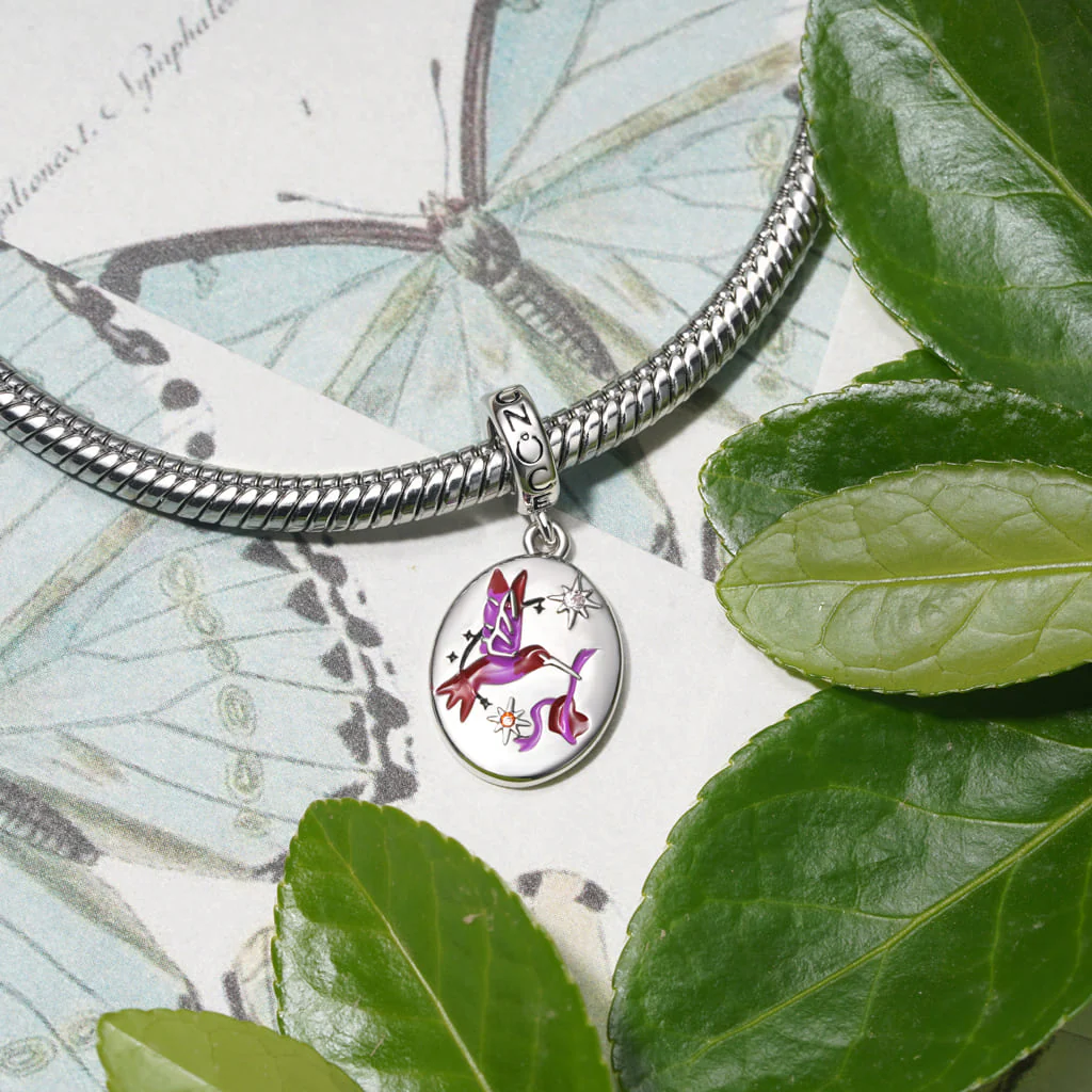 Gnoce Engravable Vintage Hand-Painted Bird Charm Platinum-plated Silver Blend - Image 4