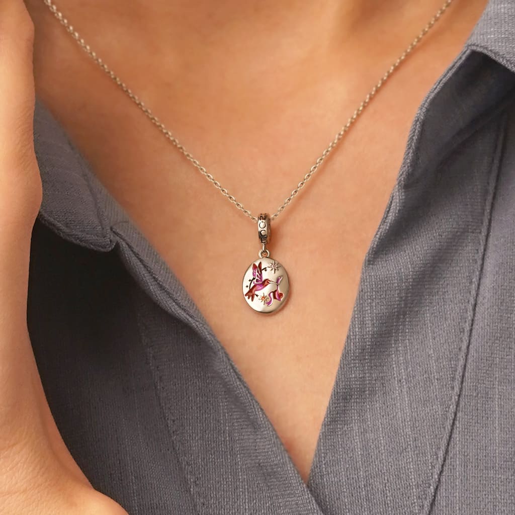 Gnoce Engravable Vintage Hand-Painted Bird Charm Platinum-plated Silver Blend - Image 6