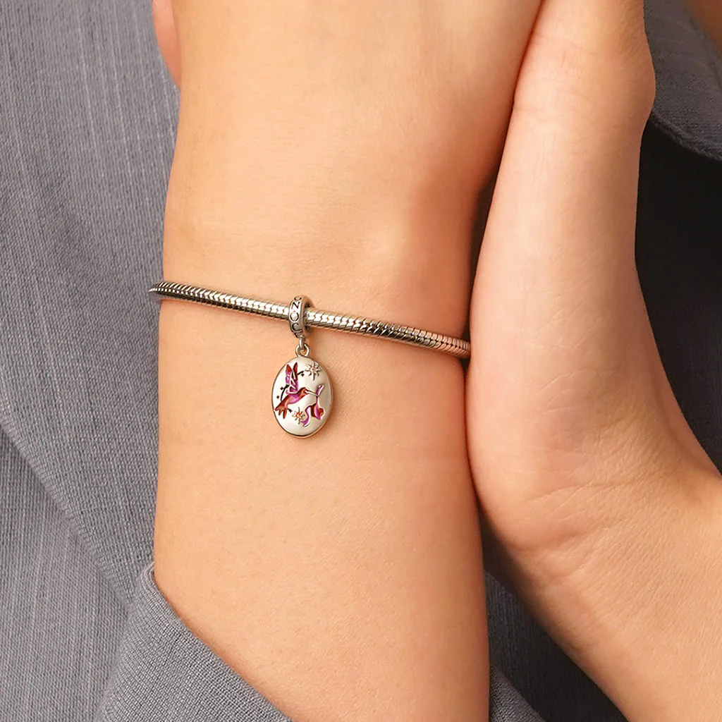 Gnoce Engravable Vintage Hand-Painted Bird Charm Platinum-plated Silver Blend - Image 7