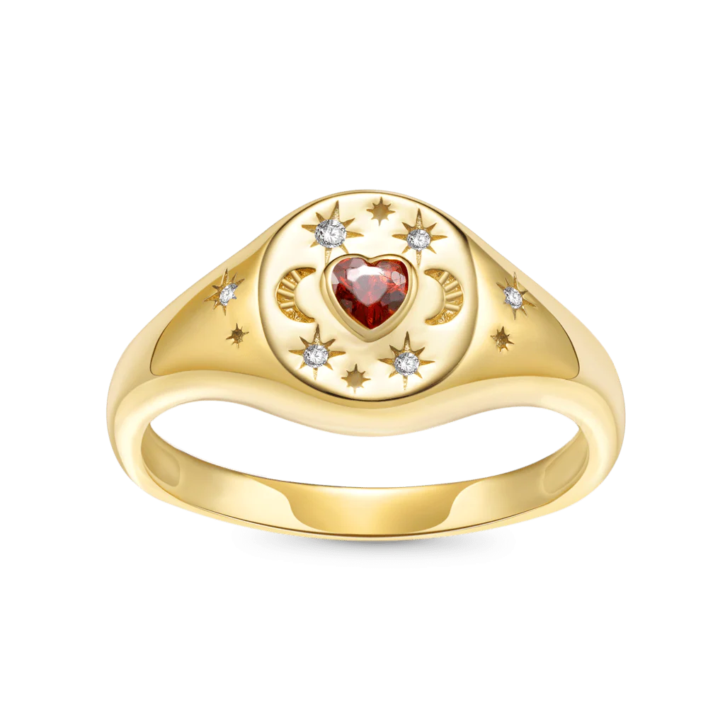 Gnoce Vintage Heart Signet Ring Platinum-plated Silver Blend