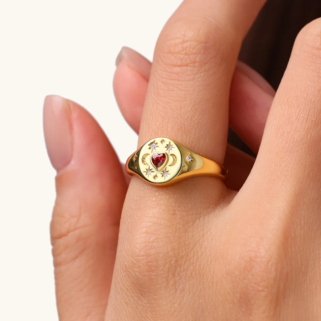 Gnoce Vintage Heart Signet Ring Platinum-plated Silver Blend - Image 5
