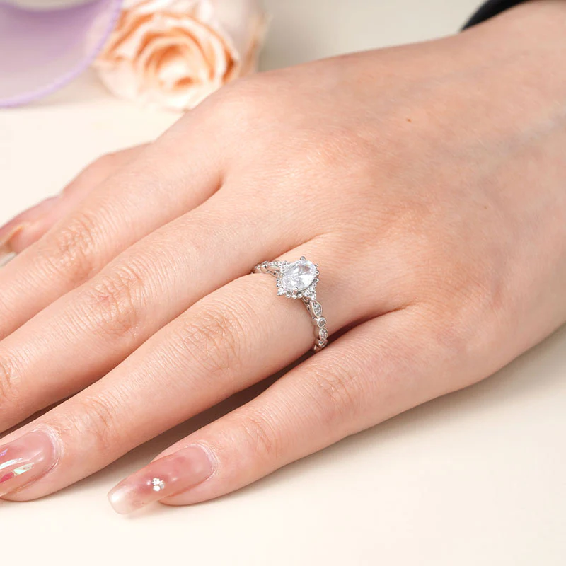 Gnoce Vintage Oval Engagement Ring Platinum-plated Silver Blend - Image 6
