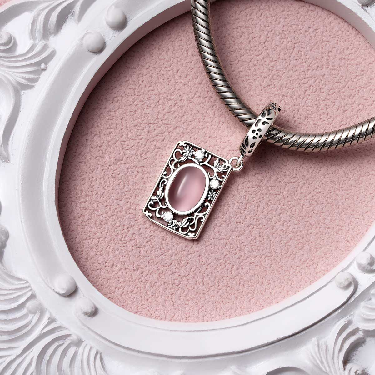 Gnoce Vintage Pink Glass Pendant Dangle Charm - Image 2