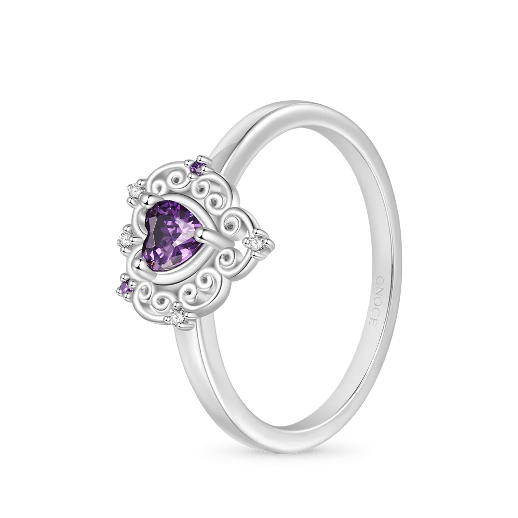 Gnoce Purple CZ Hollow Pattern Ring Platinum-plated Silver Blend - Image 2