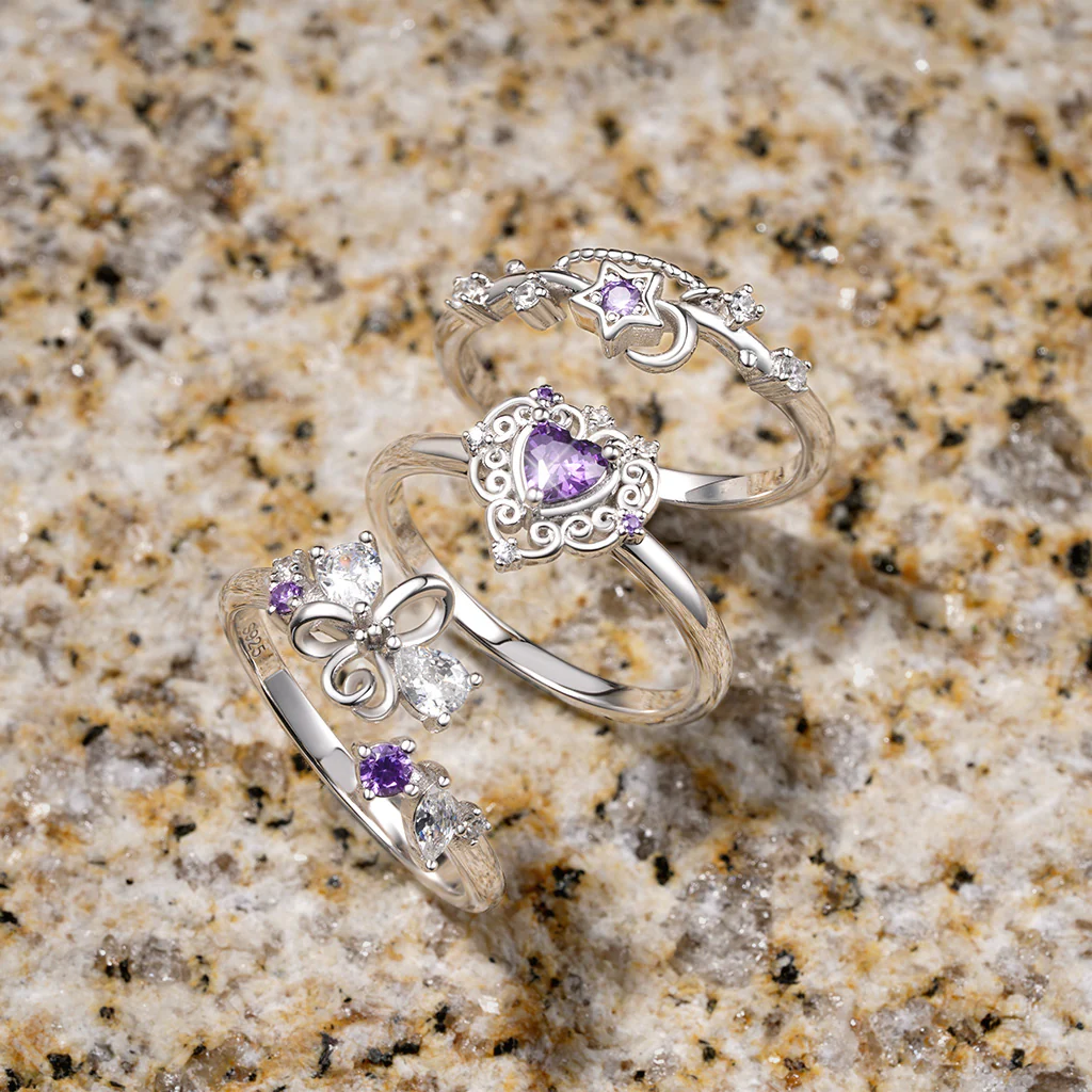 Gnoce Purple CZ Hollow Pattern Ring Platinum-plated Silver Blend - Image 3