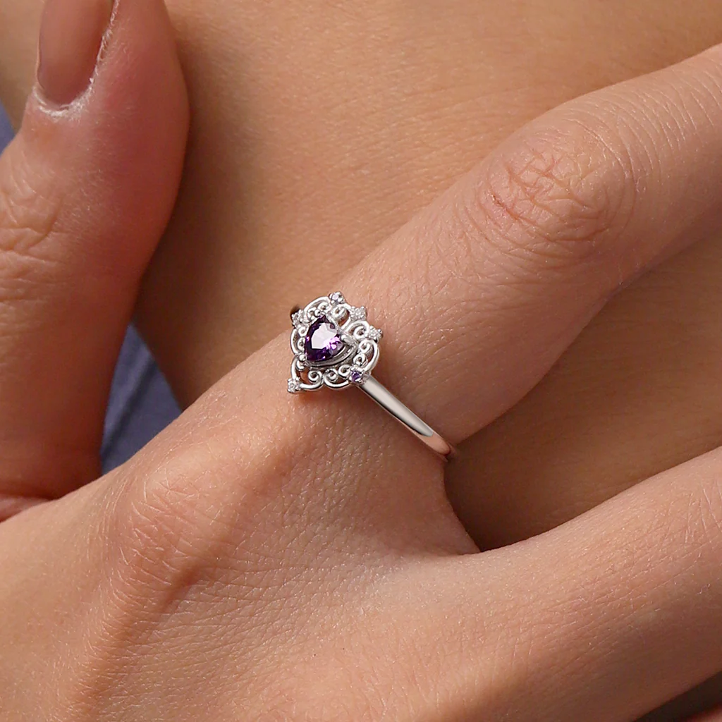 Gnoce Purple CZ Hollow Pattern Ring Platinum-plated Silver Blend - Image 5