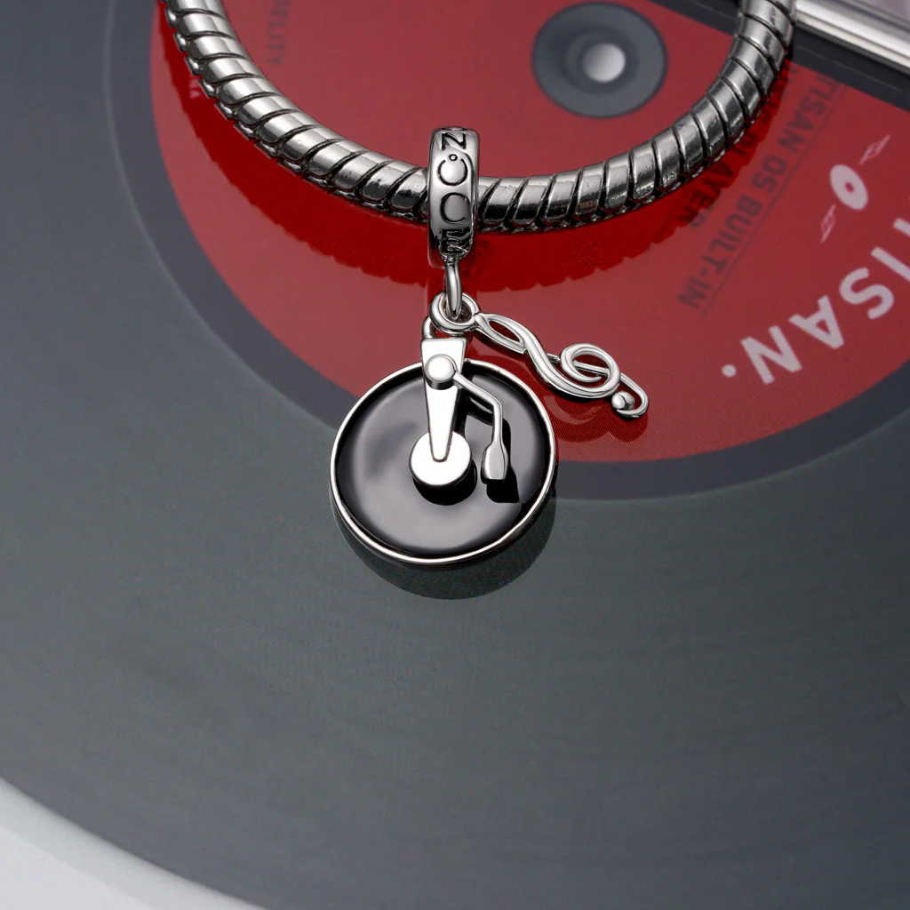Gnoce Vinyl Disc Music Charm Platinum-plated Silver Blend - Image 3