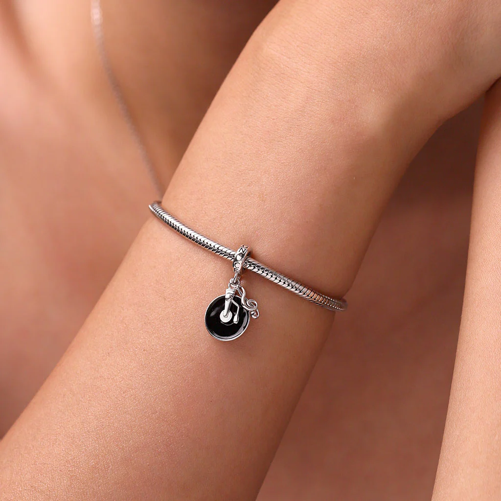 Gnoce Vinyl Disc Music Charm Platinum-plated Silver Blend - Image 6