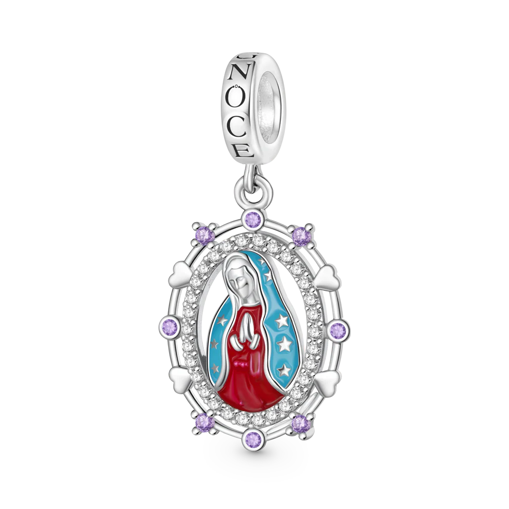 Gnoce Religious Virgin Mary Birthstone Charm Platinum-plated Silver Blend - Image 2