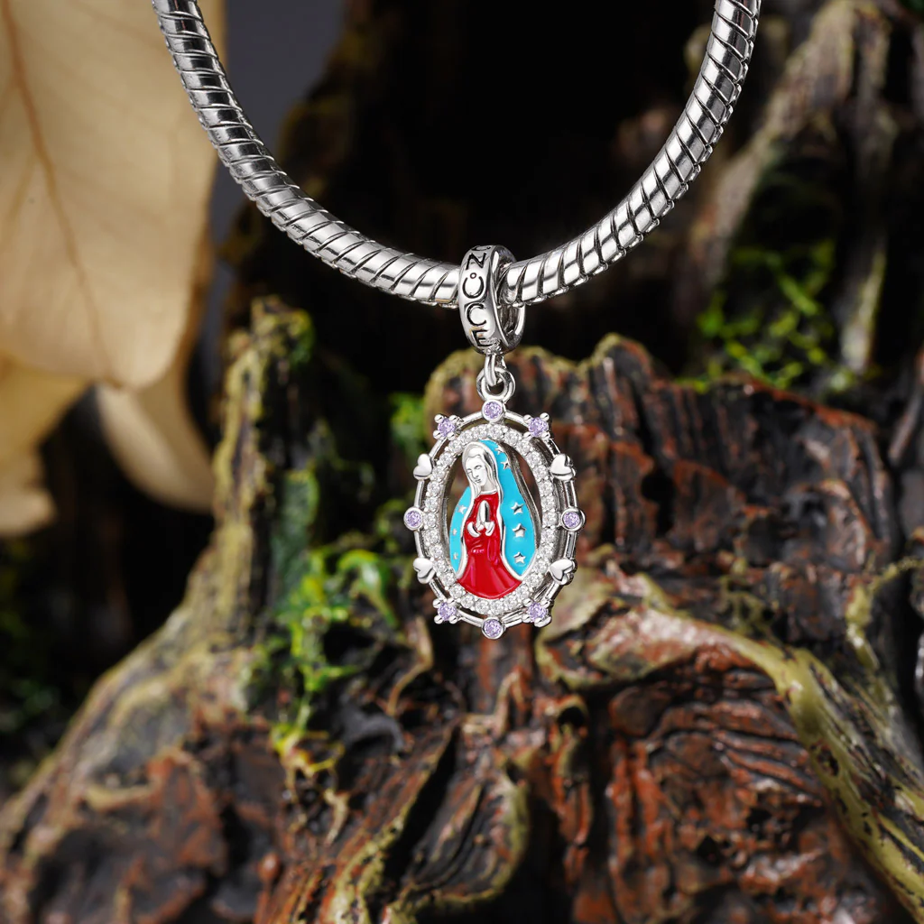 Gnoce Religious Virgin Mary Birthstone Charm Platinum-plated Silver Blend - Image 4