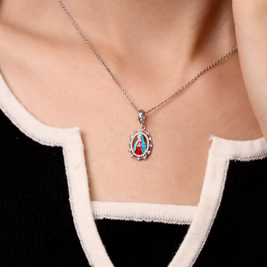 Gnoce Religious Virgin Mary Birthstone Charm Platinum-plated Silver Blend - Image 6