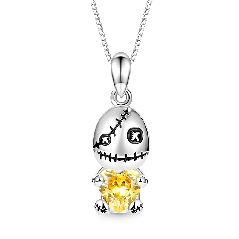 Gnoce Voodoo Doll Embraces Heart Gem Necklace Platinum-plated Silver Blend