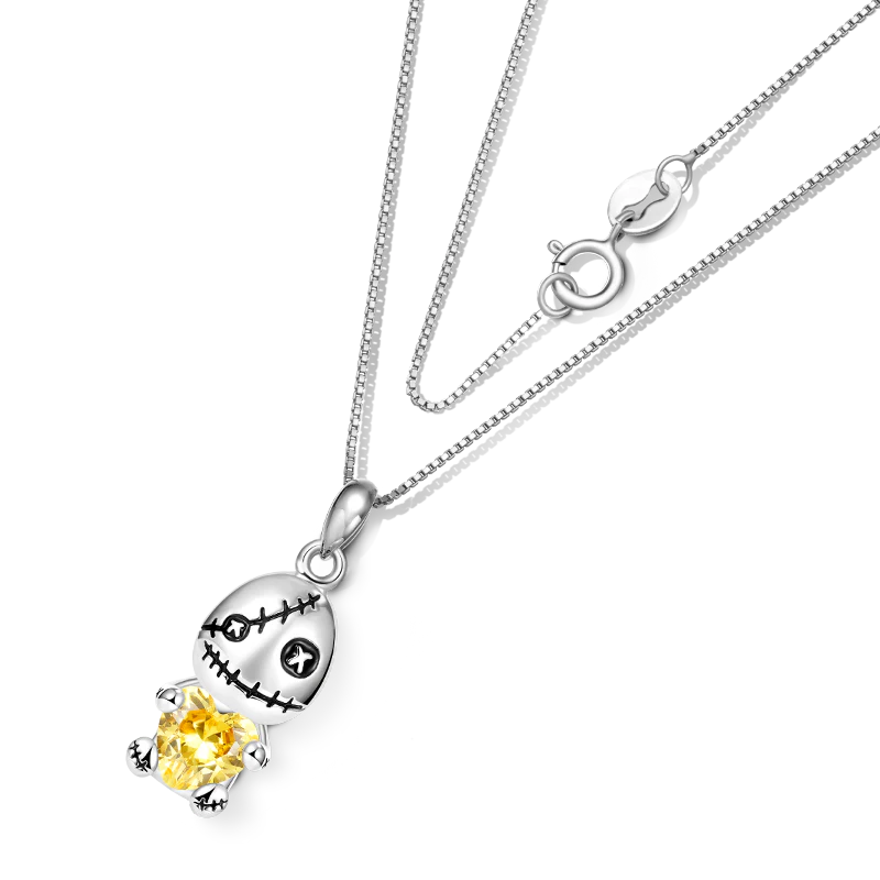 Gnoce Voodoo Doll Embraces Heart Gem Necklace Platinum-plated Silver Blend - Image 3