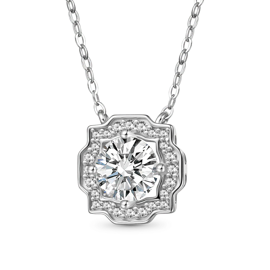 Gnoce Round Center Moissanite Necklace Platinum-plated Silver Blend