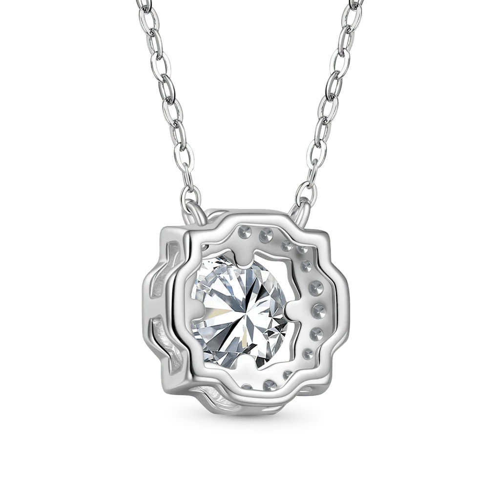 Gnoce Round Center Moissanite Necklace Platinum-plated Silver Blend - Image 2