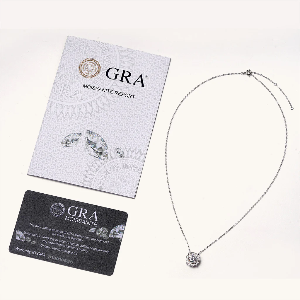 Gnoce Round Center Moissanite Necklace Platinum-plated Silver Blend - Image 3
