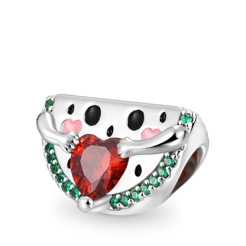 Gnoce Watermelon Embraces Heart Gem Charm Platinum-plated Silver Blend