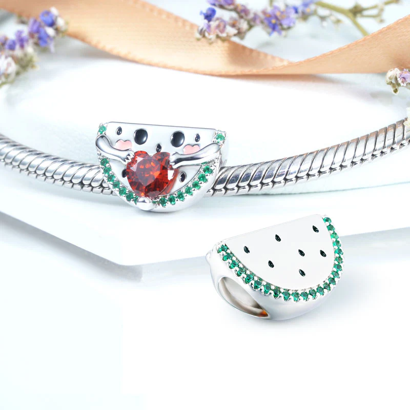 Gnoce Watermelon Embraces Heart Gem Charm Platinum-plated Silver Blend - Image 2