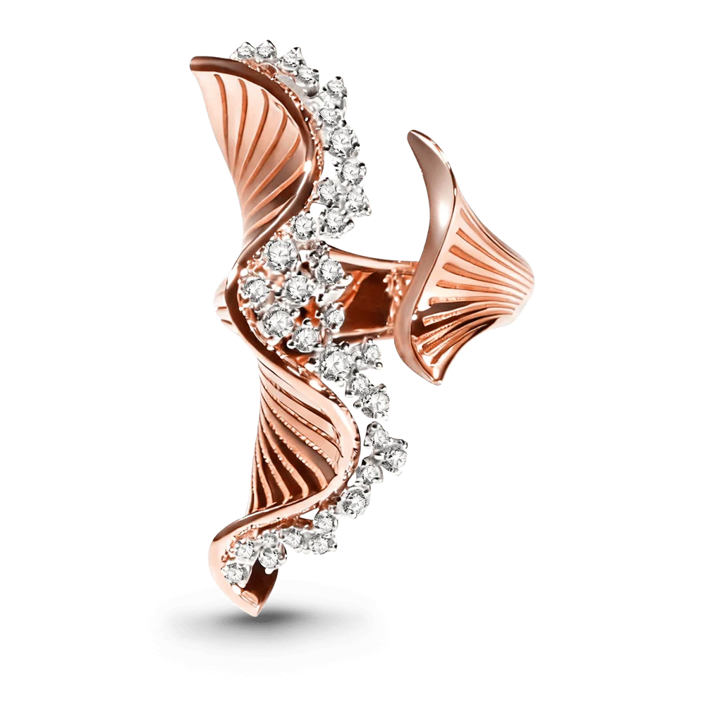 Gnoce Swirl Wave Round-Cut Moissanite Ring