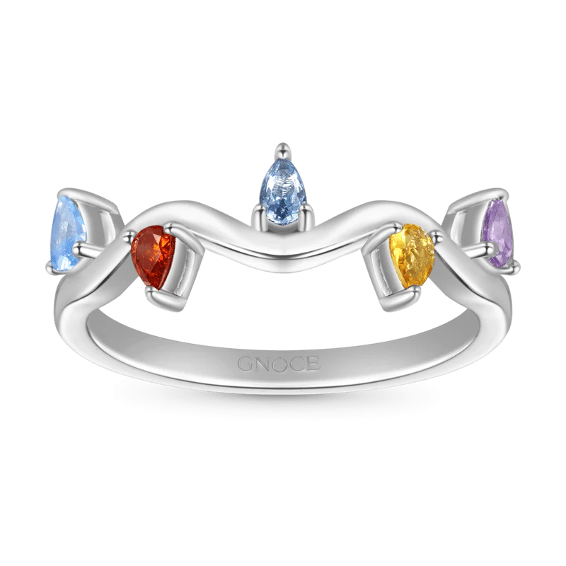 Gnoce Wavy Colorful Diamond Band Ring Platinum-plated Silver Blend