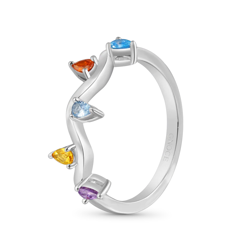 Gnoce Wavy Colorful Diamond Band Ring Platinum-plated Silver Blend - Image 2