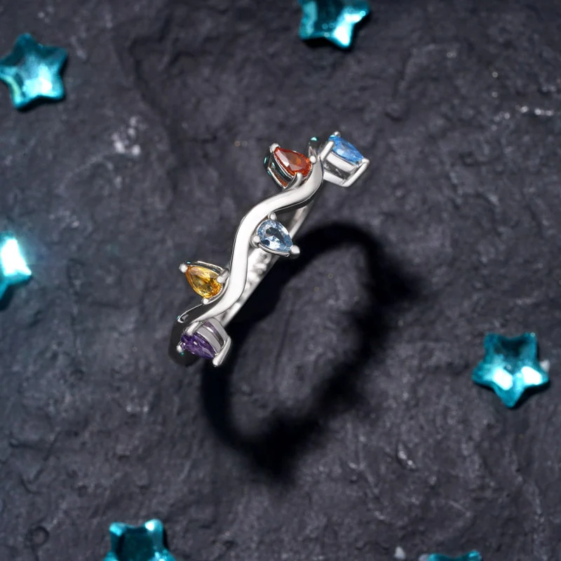 Gnoce Wavy Colorful Diamond Band Ring Platinum-plated Silver Blend - Image 3