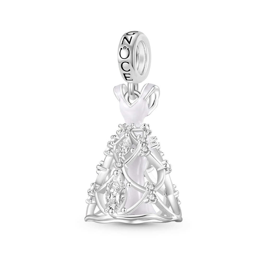 Gnoce White Wedding Dress Charm Platinum-plated Silver Blend