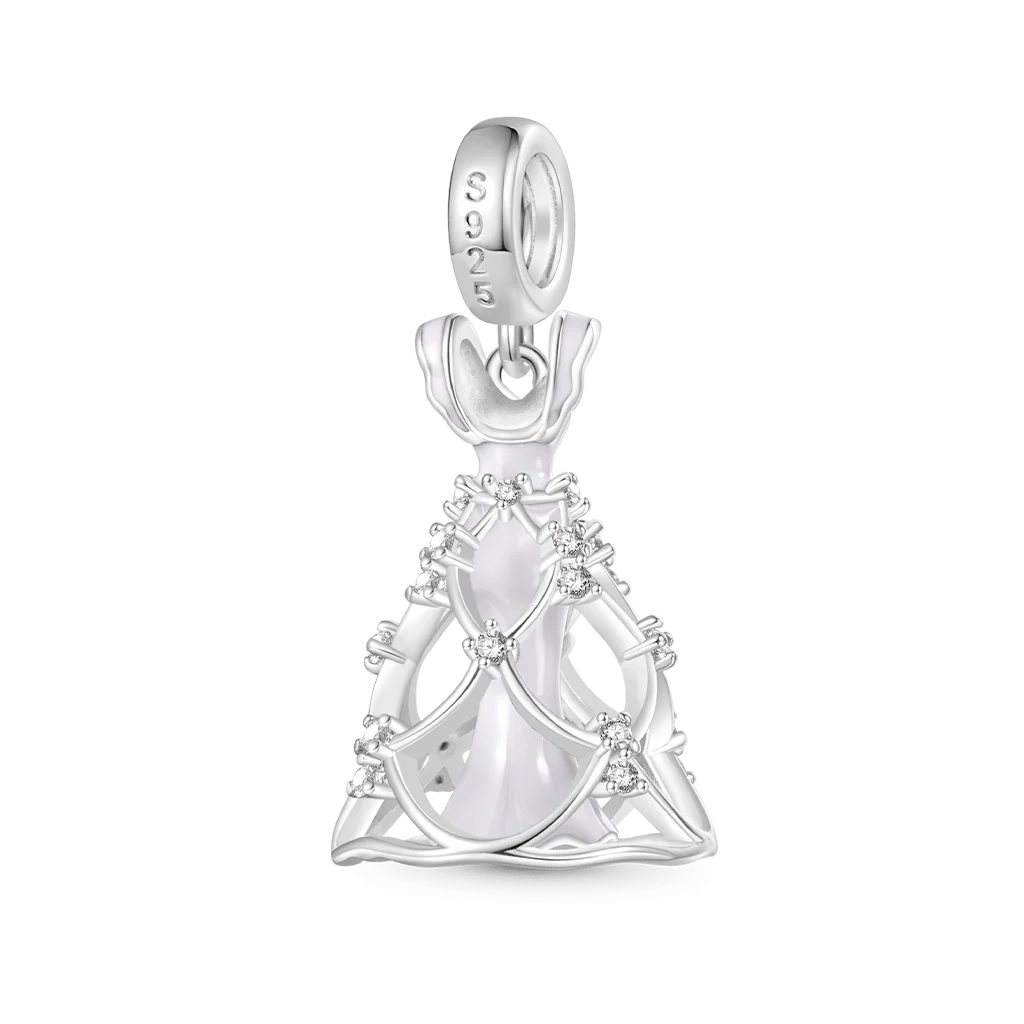 Gnoce White Wedding Dress Charm Platinum-plated Silver Blend - Image 2