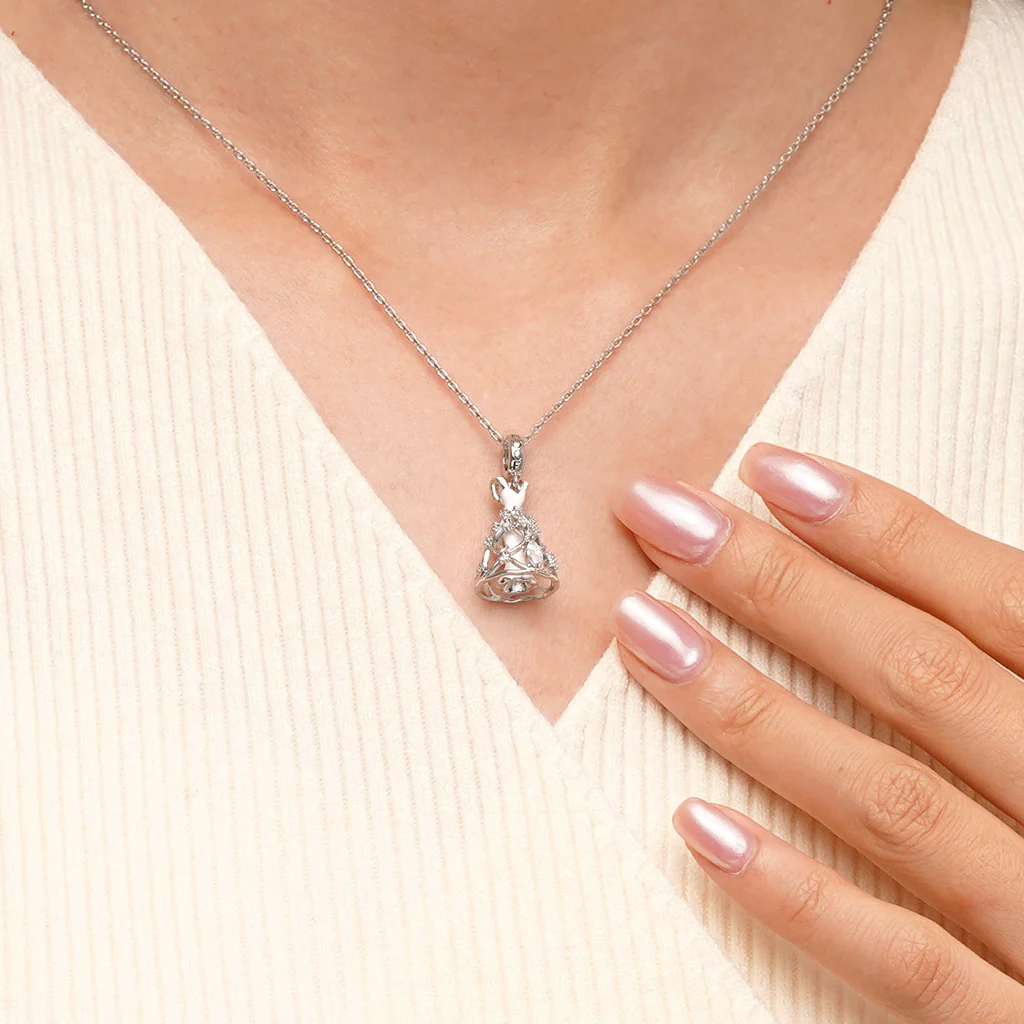 Gnoce White Wedding Dress Charm Platinum-plated Silver Blend - Image 5