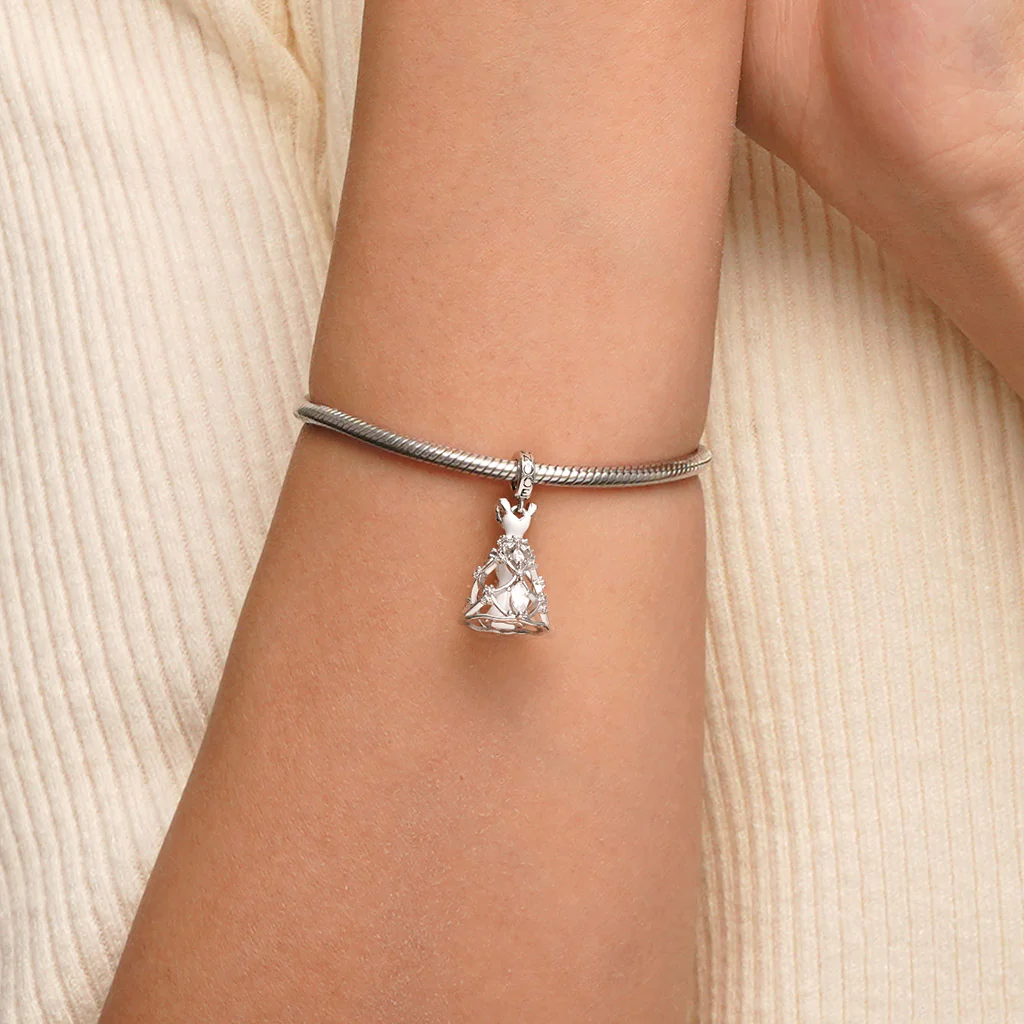 Gnoce White Wedding Dress Charm Platinum-plated Silver Blend - Image 6