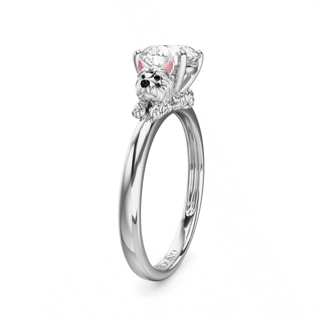 Gnoce West Highland White Terrier Embraces Moissanite Ring Platinum-plated Silver Blend - Image 5