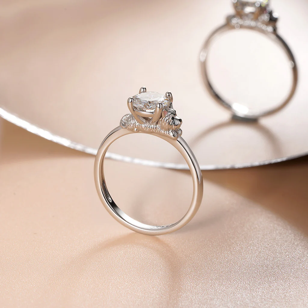 Gnoce West Highland White Terrier Embraces Moissanite Ring Platinum-plated Silver Blend - Image 7