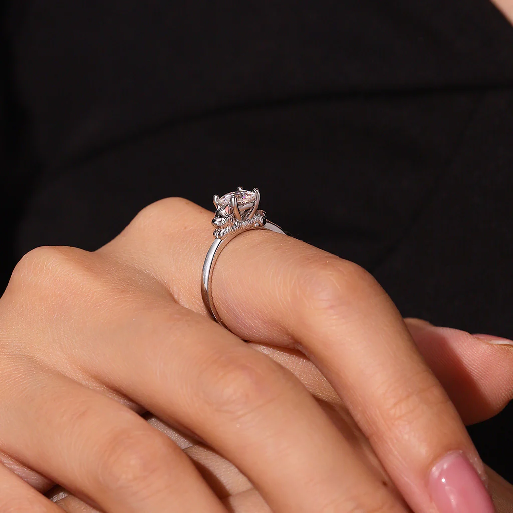 Gnoce West Highland White Terrier Embraces Moissanite Ring Platinum-plated Silver Blend - Image 9