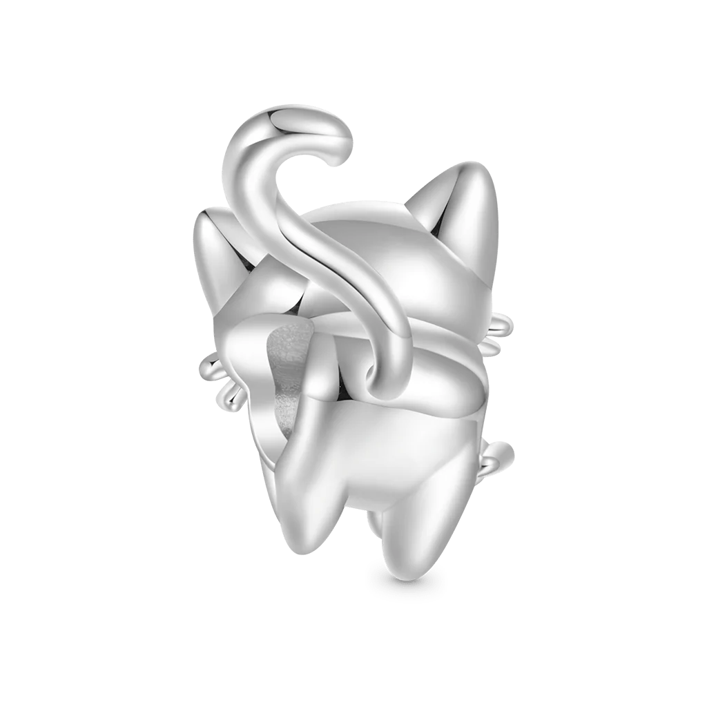 Gnoce White Cat Heart Tail Birthstone Charm Platinum-plated Silver Blend - Image 2