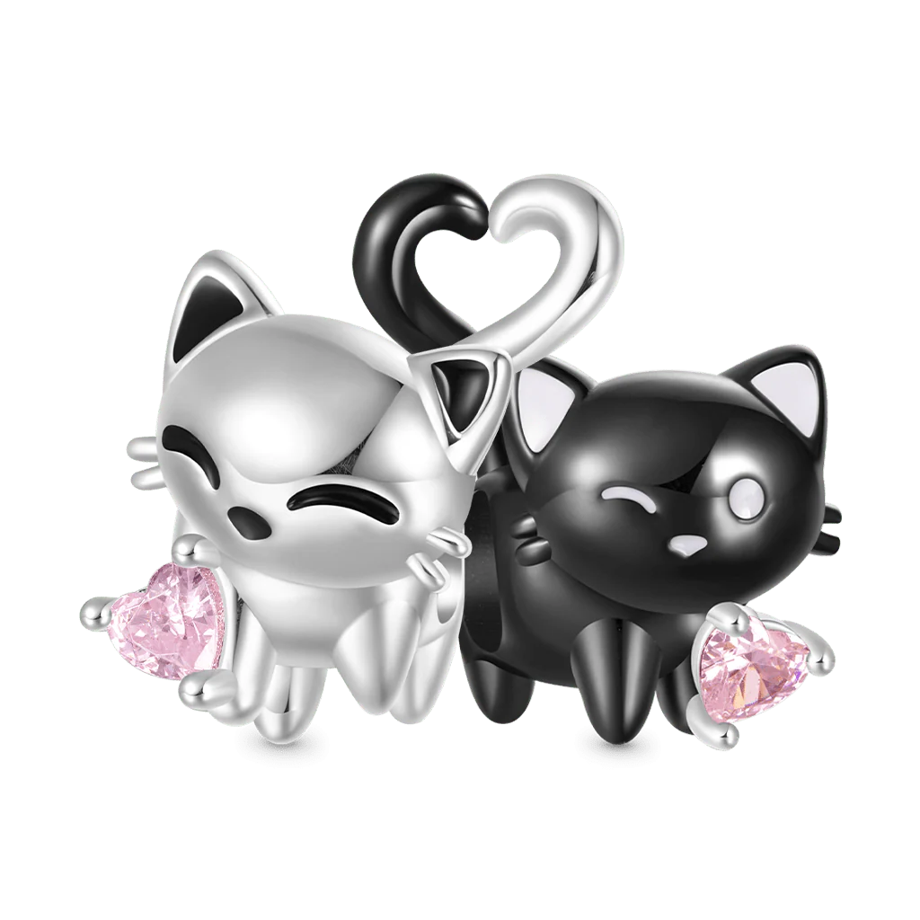 Gnoce White Cat Heart Tail Birthstone Charm Platinum-plated Silver Blend - Image 3