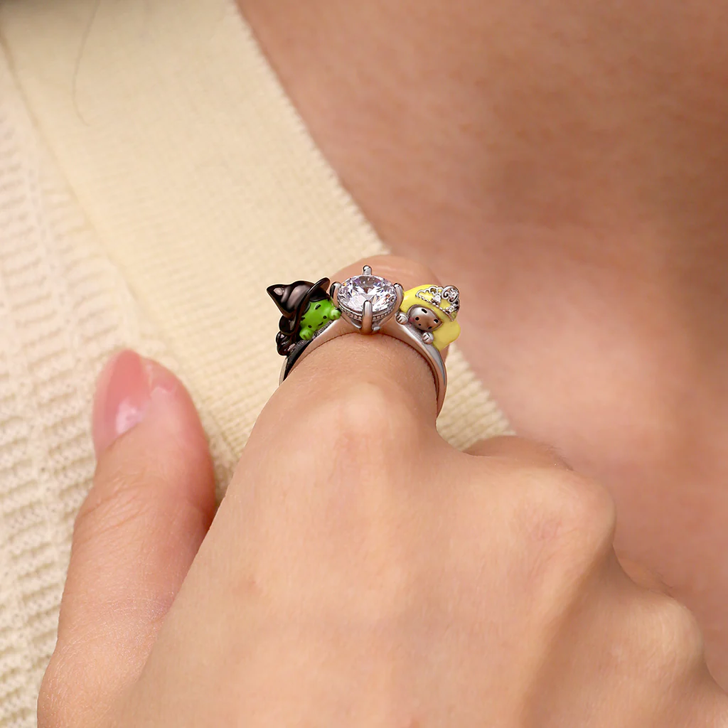 Gnoce Wicked Elphaba & Glinda Witch Hugs White Diamond Ring - Image 4