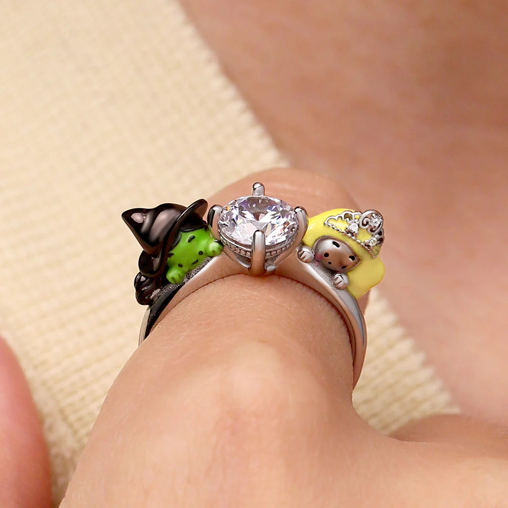 Gnoce Wicked Elphaba & Glinda Witch Hugs White Diamond Ring - Image 5