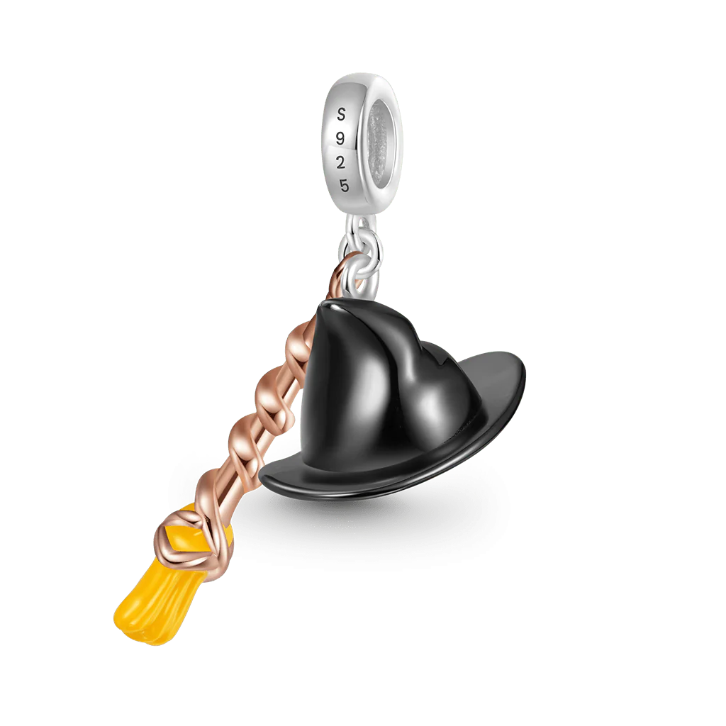 Gnoce Wicked Witch Elphaba's Hat & Broom Pendant Dangle Charm - Image 2