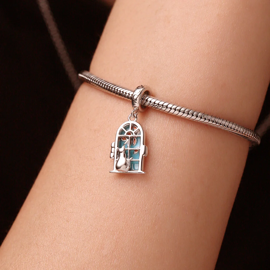 Gnoce Window View Kitten Openable Charm Platinum-plated Silver Blend - Image 7